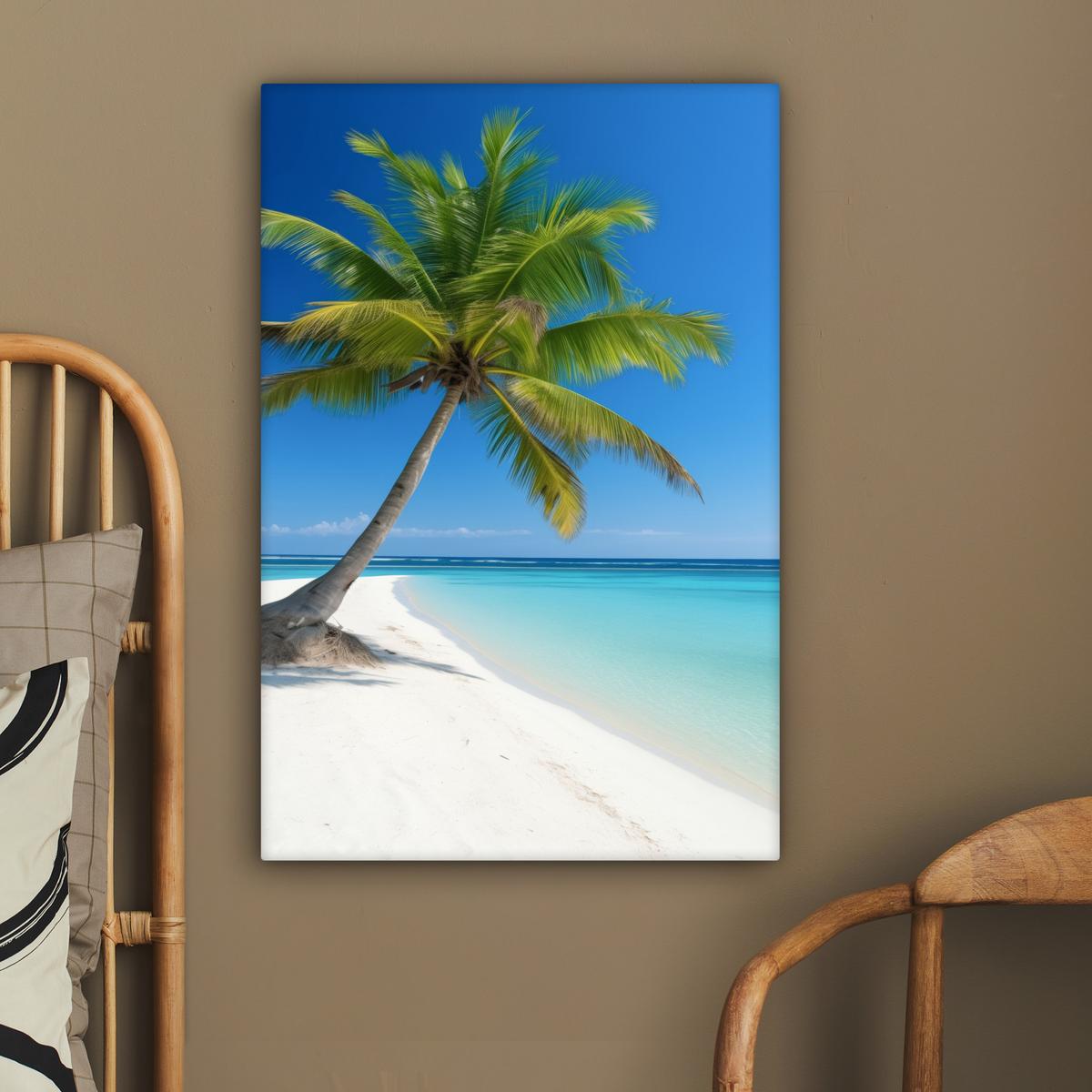 LEINWANDBILD Strand - Palme - Tropisch - Meer Wanddeko Schlafzimmer 60x90 cm - Grün, Textil (60/90cm) - MuchoWow