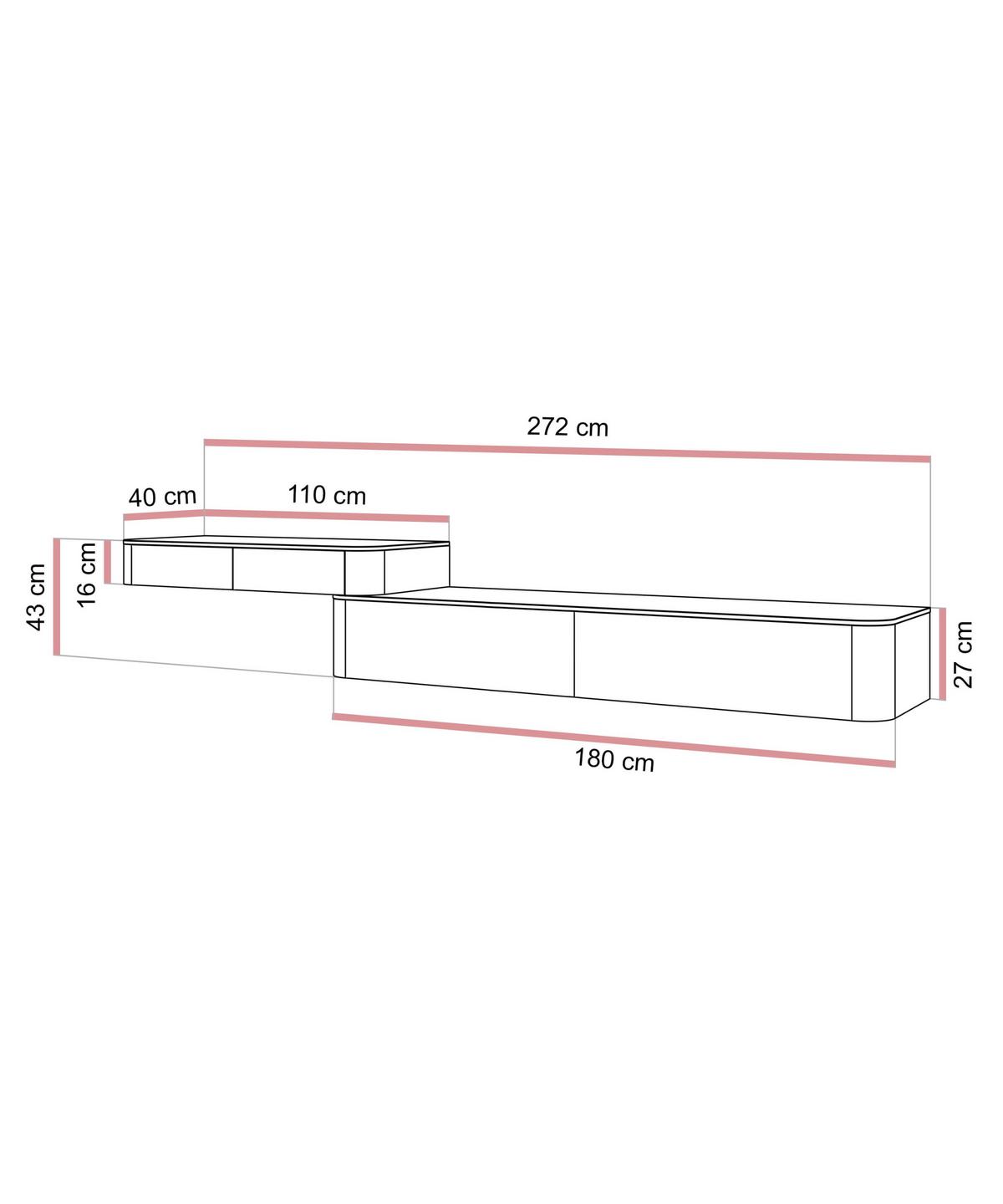 TV-MÖBEL-SET SAGE 272/40/43 cm Kaschmir hängend Push-to-Open - Kaschmir, Holzwerkstoff (272/43/40cm) - Lookway