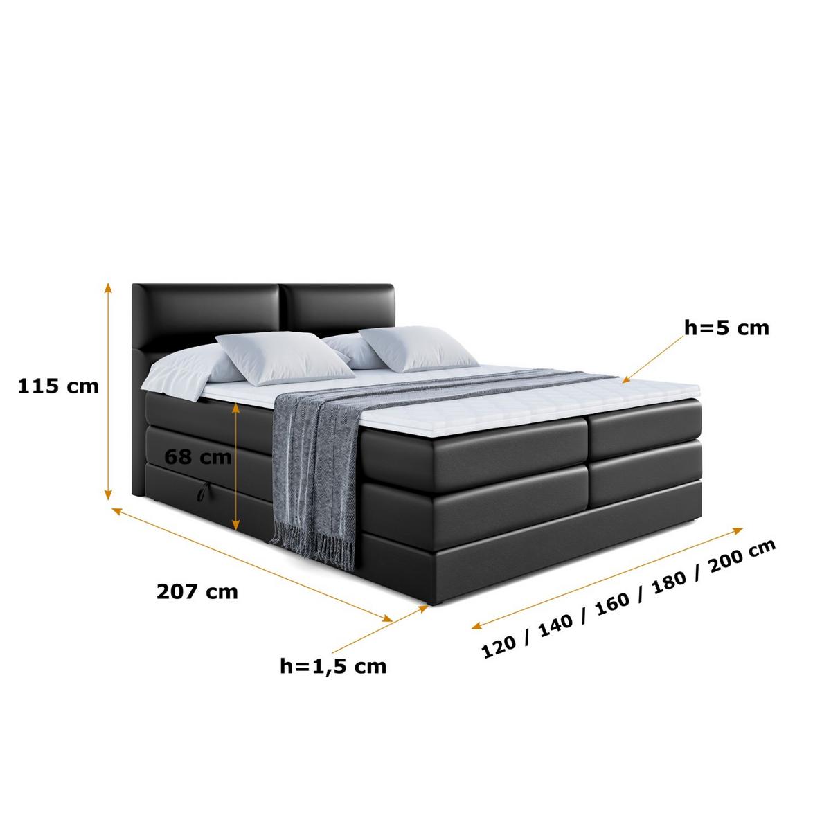 BOXSPRINGBETT BOXI3 KING - 140x200 - H3/H4 - Schwarz Hochglanz - Schwarz Hochglanz, Holzwerkstoff (140/200cm) - ALTDECOR