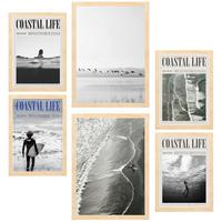 POSTER Set Mit 6 Sommer, Strand & Meer A3 & A4 Rahmen Aus Hellem Holz - Beige, Papier (29/3cm) - Nacnic