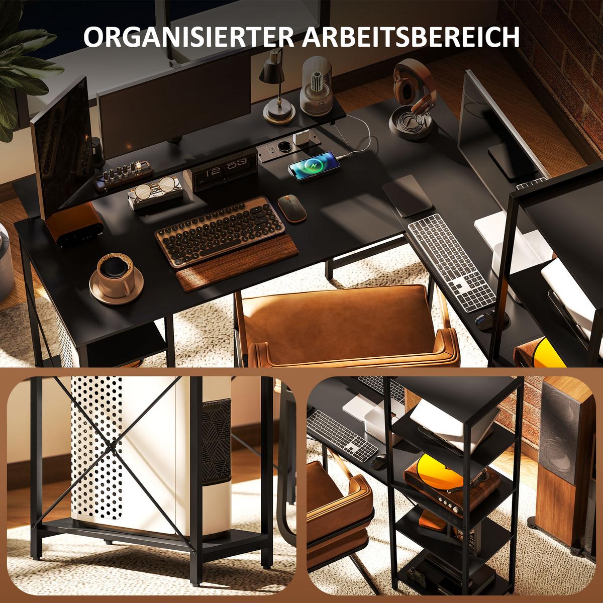 SCHREIBTISCH, L-förmiger Computertisch 137 x 140 x 139,5 cm Eckschreibtisch - Schwarz, Holzwerkstoff/Metall (137/140/139.5cm) - HOMCOM