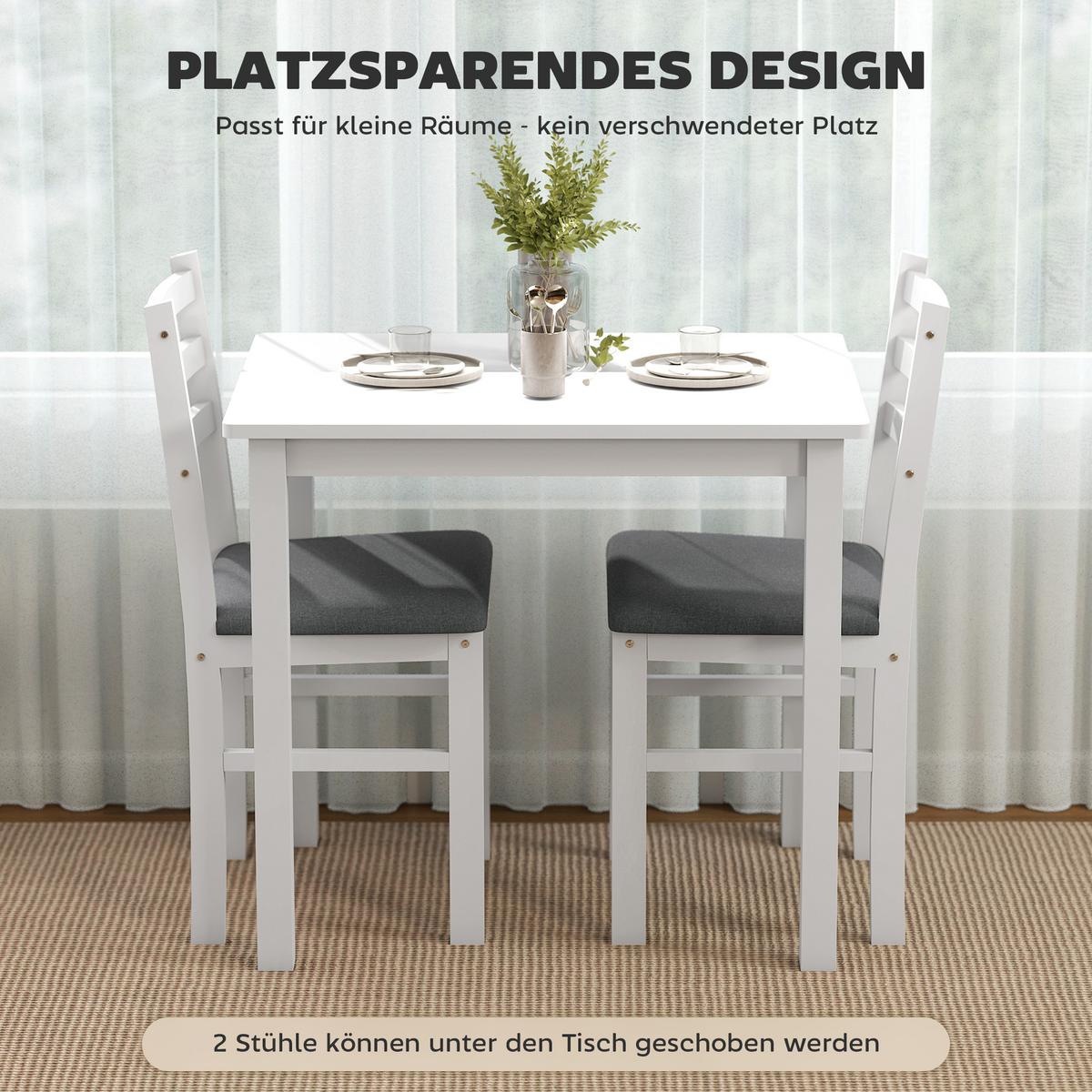 ESSGRUPPE 3er Set Kautschukholz MDF Weiß - Weiß/Grau, Holz/Textil (60/74.5/80cm) - HOMCOM