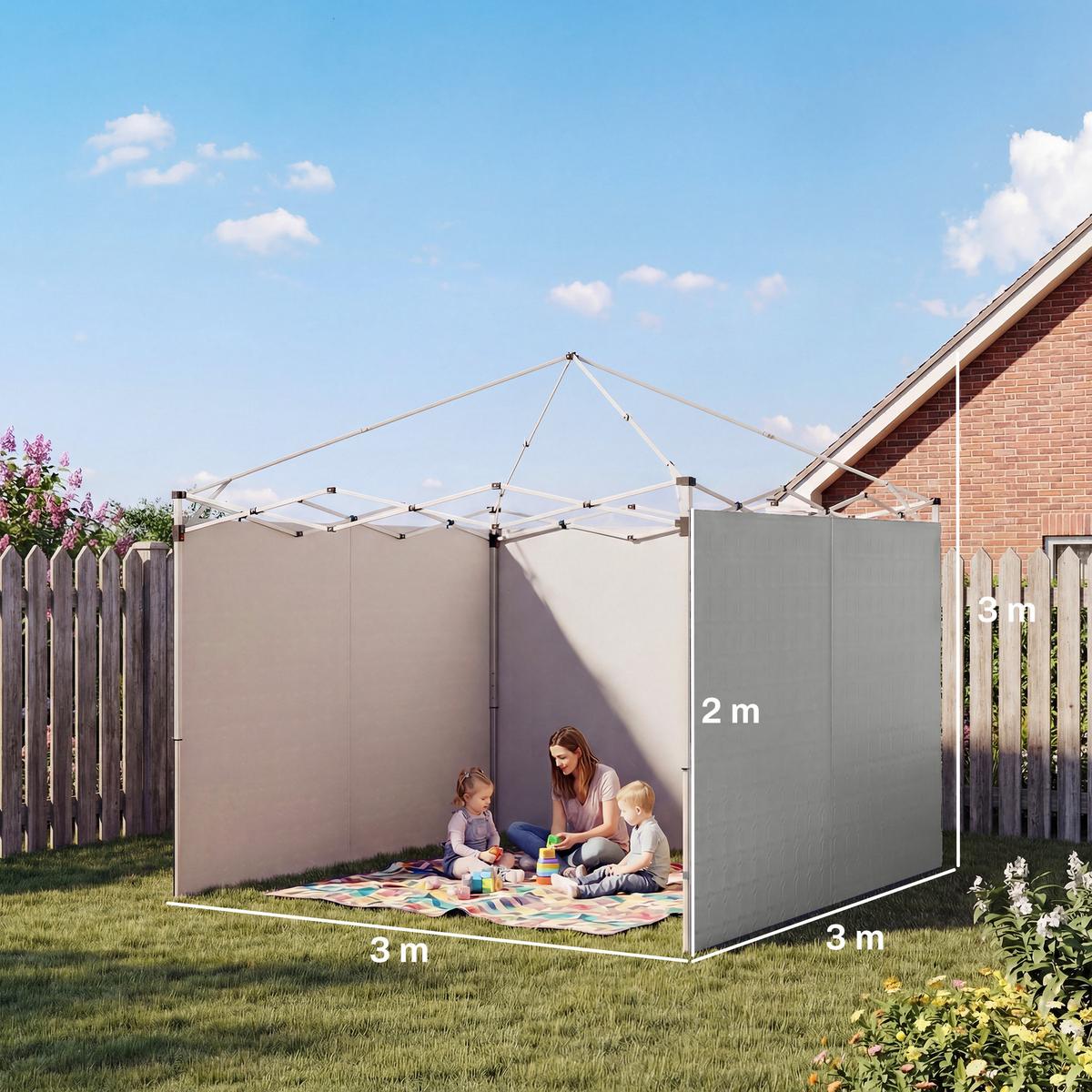 SEITENTEILE-FÜR-PAVILLON 3er Set Oxford-Gewebe Hellgrau - Hellgrau, Textil (200/1/300cm) - Outsunny