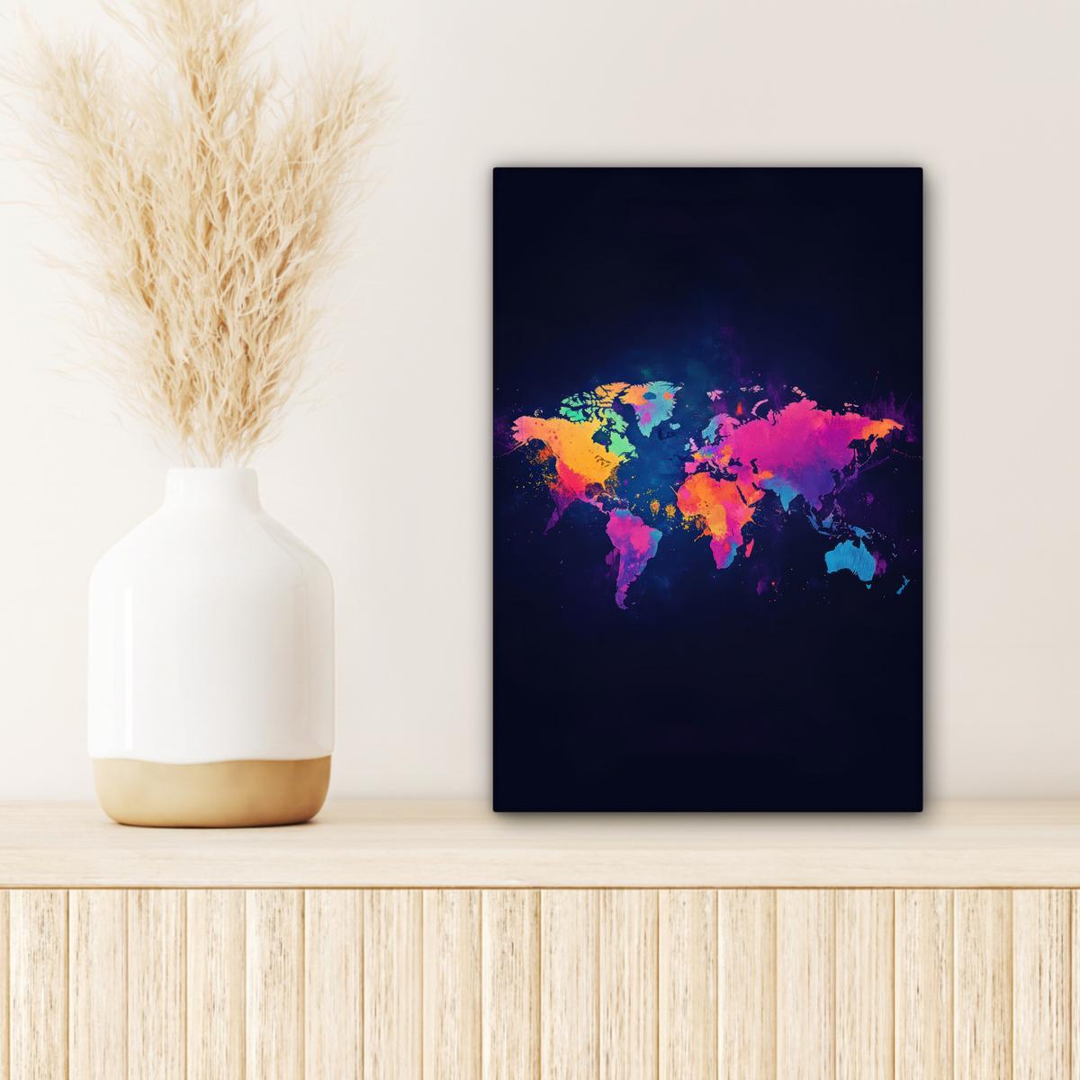 LEINWANDBILD Weltkarte - Bunt - Graffiti Deko Wohnzimmer 20x30 cm - Multicolor, Textil (20/30cm) - MuchoWow