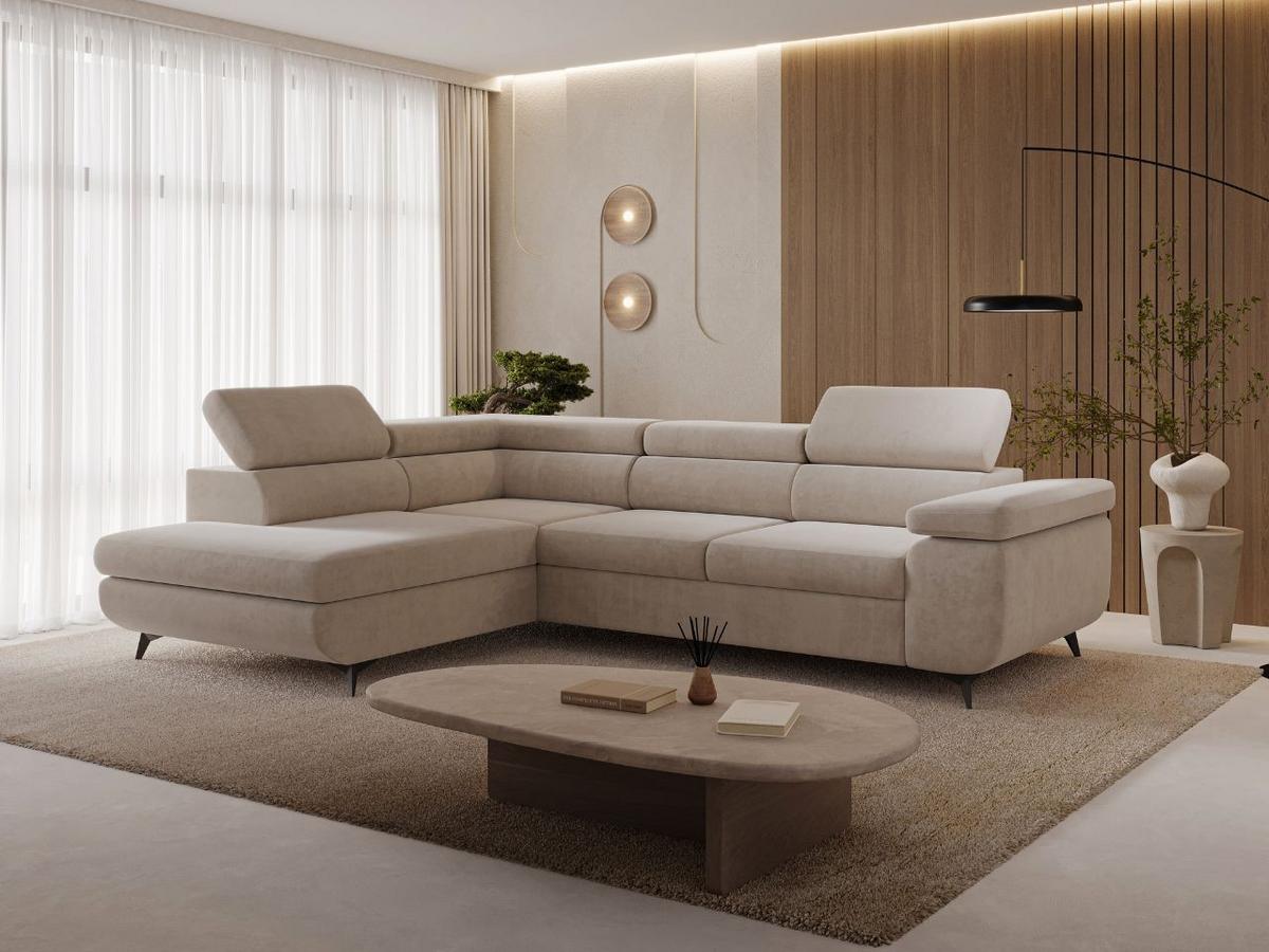 ECKSOFA Argon Beige Links - Beige/Schwarz, Holz/Textil (255/190cm) - Graingold