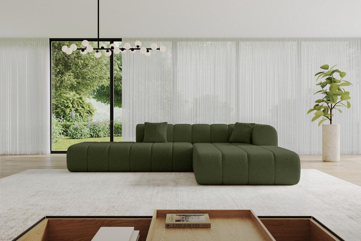 ECKSOFA Ottomane Rechts BILA-L 289x176x71 Grün Bouclé - Schwarz/Grün, Holzwerkstoff/Kunststoff (289/176cm) - ALTDECOR