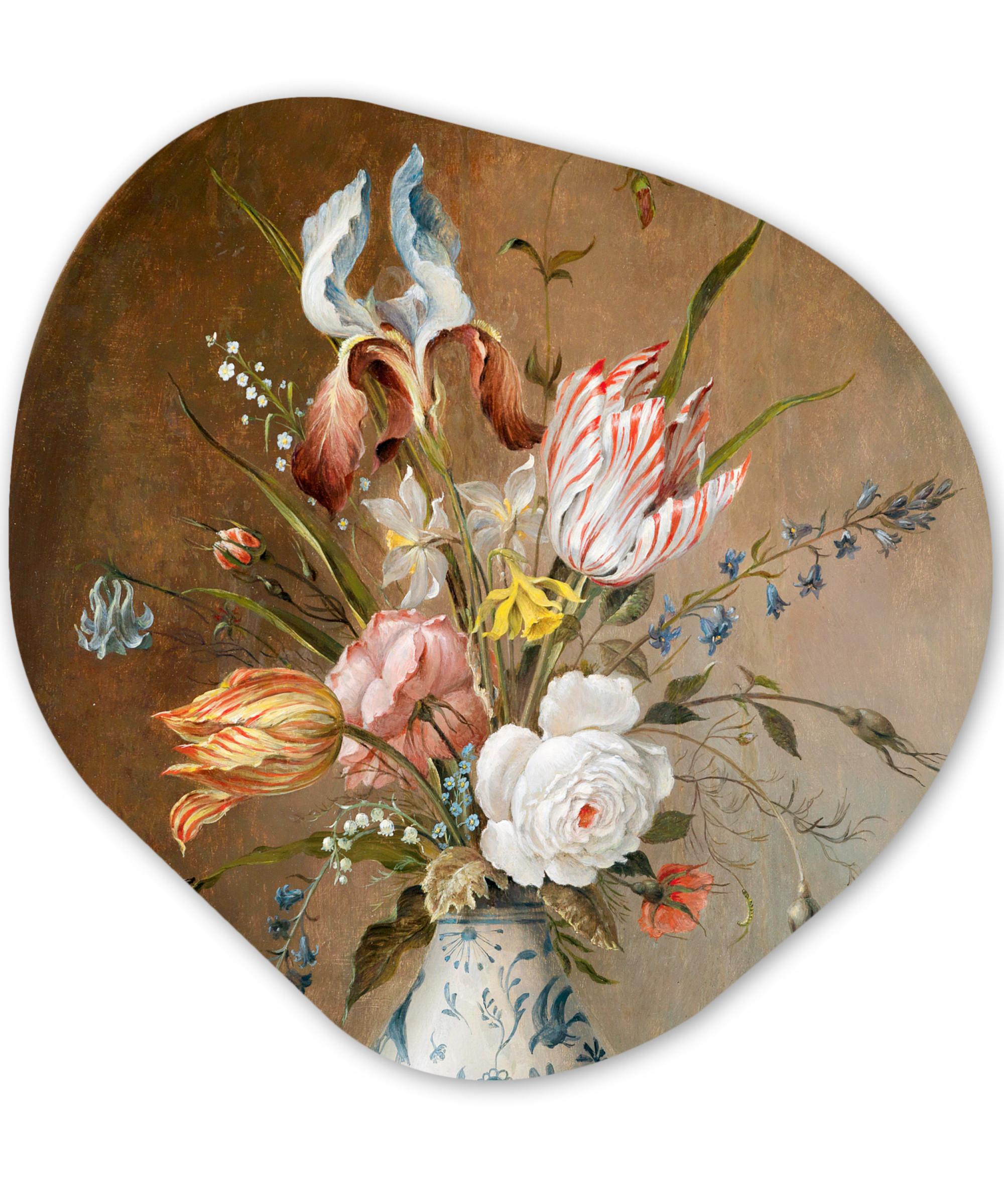 WANDBILD Stilleben mit Blumen - Balthasar van der Ast - Malerei Room Decor 90x90 cm - Sandfarben, Kunststoff (90/90cm) - MuchoWow