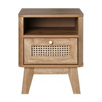 NACHTTISCH 1 schublade mit rattanfront und 1 fach palmo 39/39/49 cm - Eschefarben, Holzwerkstoff (39/49/49cm) - Calicosy