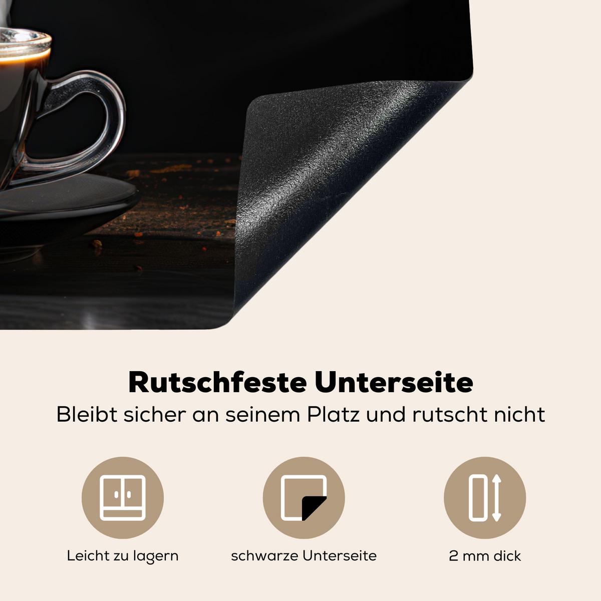 HERDABDECKPLATTE Kaffee - Schwarz - Bohnen - Heiß - Tasse Herdabdeckung Induktionsfeld 75x52 cm - Schwarz, Kunststoff (75/52/0.2cm) - MuchoWow