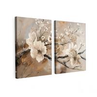 LEINWANDBILD 2er Set Blüte - Beige - Abstrakt - Blumen 60x40 cm - Hellbraun, Textil (60/40cm) - MuchoWow