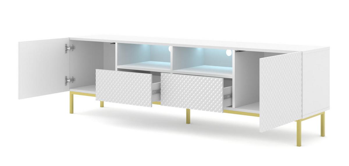 TV LOWBOARD Weiß, Weiß Hochglanz, Gold 200/58/42 - Weiß Hochglanz/Weiß, Holzwerkstoff (200/58/42cm) - RAUMHIRSCH FURNITURE