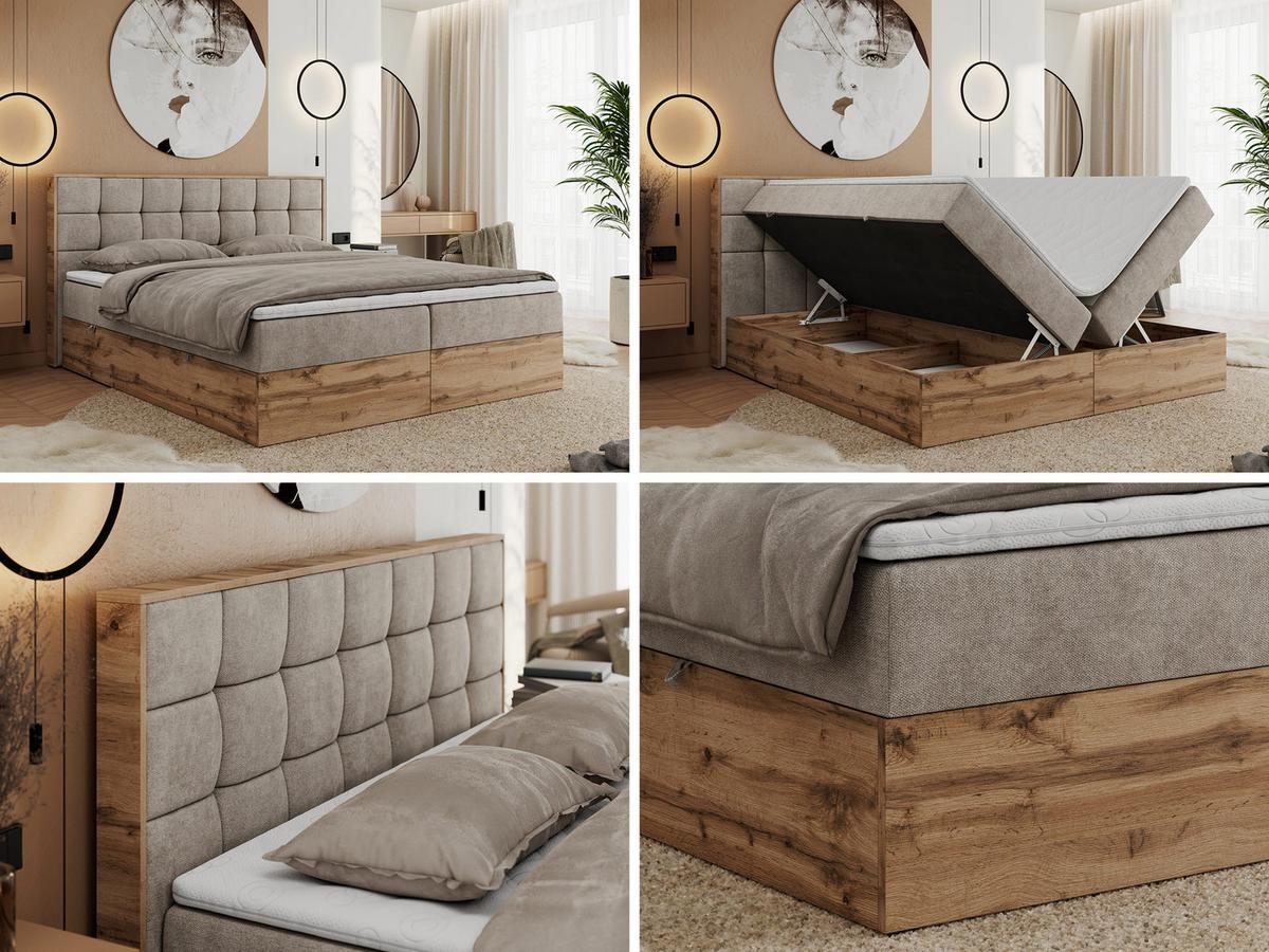 BOXBETT ALBERO 1 - 160/200 Beige Struktur - H4 - Beige, Holz/Textil (160/200cm) - MKS