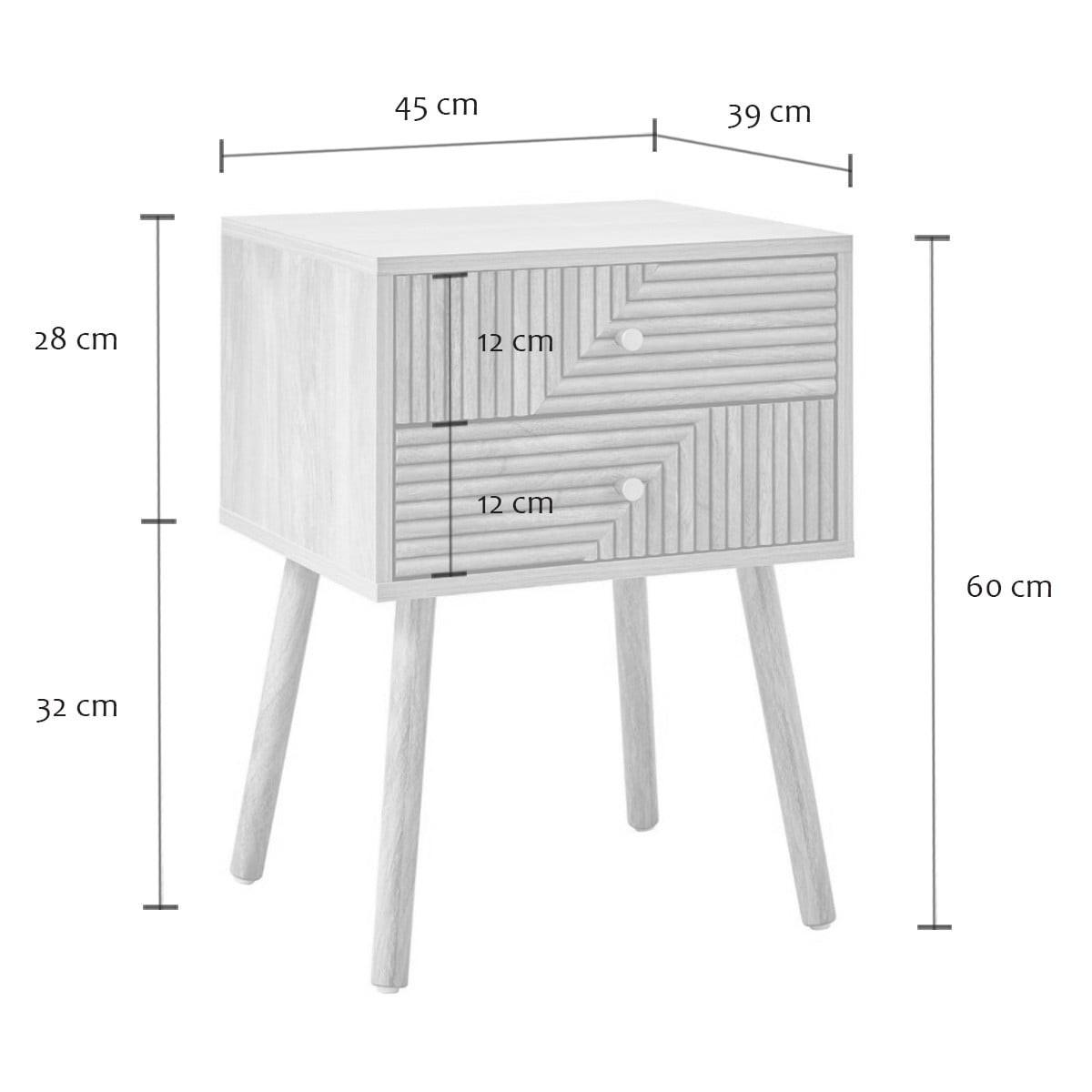 NACHTTISCH 2 Schubladen mit Fronten in Lamellenoptik in L-Form Eden 45/39/60 cm - Eschefarben, Holzwerkstoff (39/60/45cm) - Calicosy