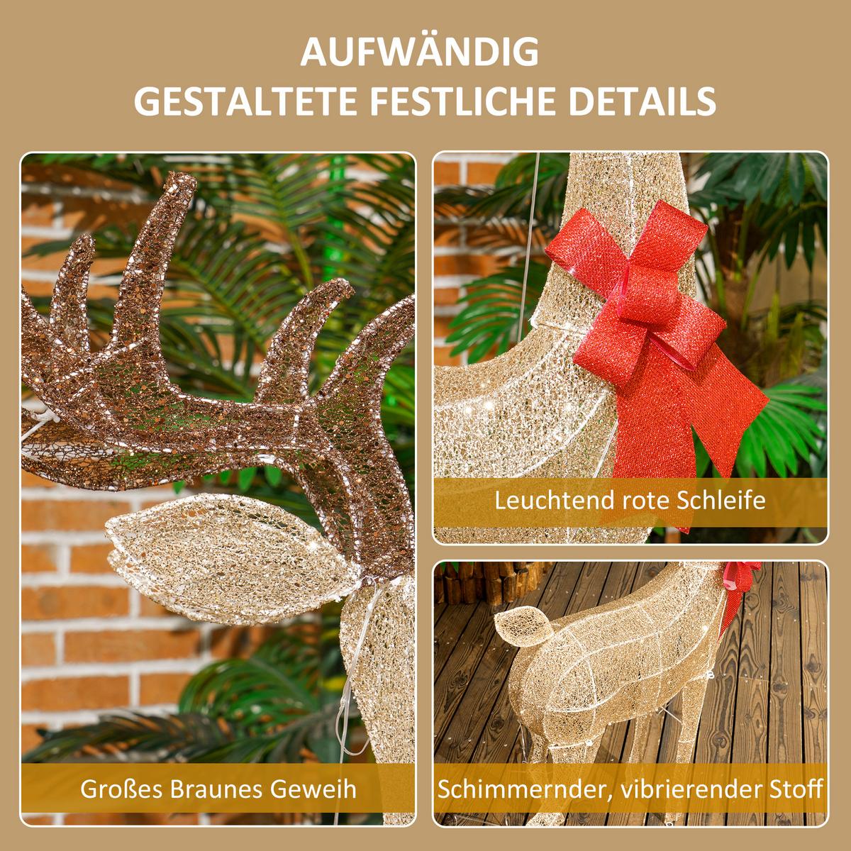 137ER LED Rentier, Weihnachtsdeko in warmweiß, Weihnachtsbeleuchtung - Goldfarben, Kunststoff (25/135/66cm) - Outsunny