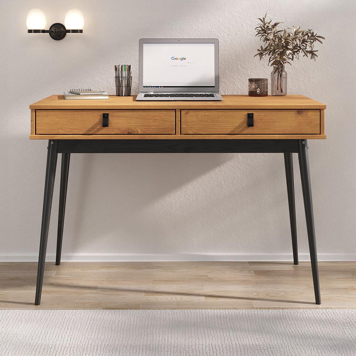 SCHREIBTISCH WANDA Eiche/schwarz - Eichefarben/Schwarz, Holz (50/110/76cm) - IDIMEX
