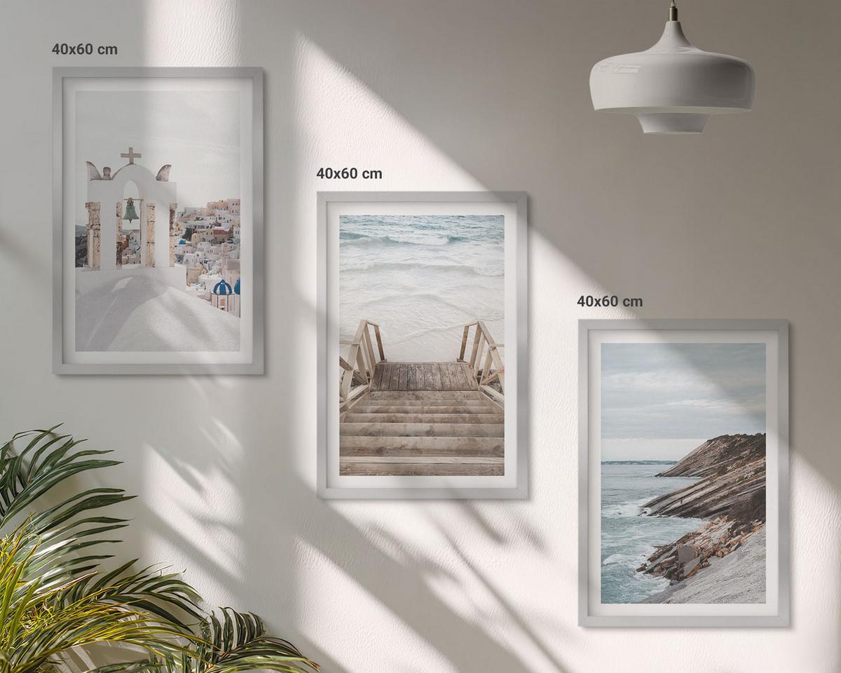 BILDER SET 3er Set - 40x60 cm Silberner Rahmen - Meeresarchitektur Santorin - Silberfarben, Kunststoff (40/60cm) - TULUP