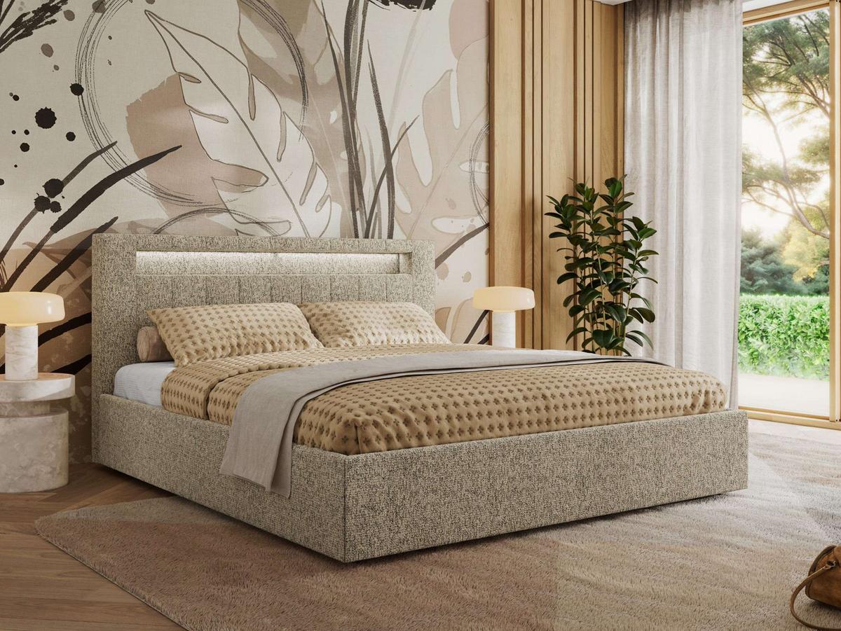 POLSTERBETT GOLD 5 CLASSIC 160/200 - Dunkelbeige Strukture - Multipocket-Matratze - Taupe, Textil (160/200cm) - MKS