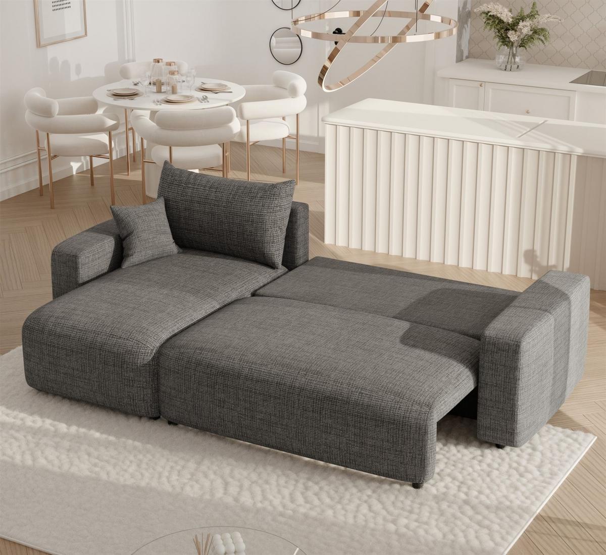 ECKSOFA Luna Mit Schlaffunktion - Grau, Holzwerkstoff/Textil (248/145cm) - Fun Möbel