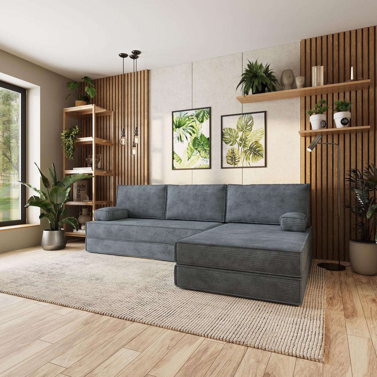 ECKSOFA ANKO modulares Boneless Sofa mit Schlaffunktion Grau Kordstoff - Grau, Textil (270/160cm) - MASSENO
