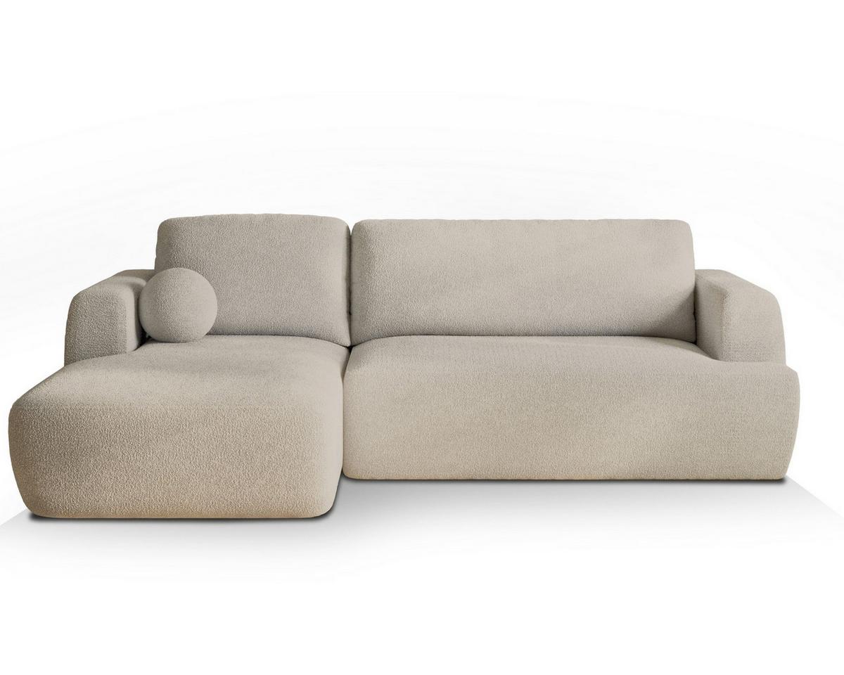 ECKSOFA SENTI N L-S Creme Boucle-Stoff mit Schlaffunktion - Creme/Schwarz, Holz/Kunststoff (246/148cm) - MASSENO