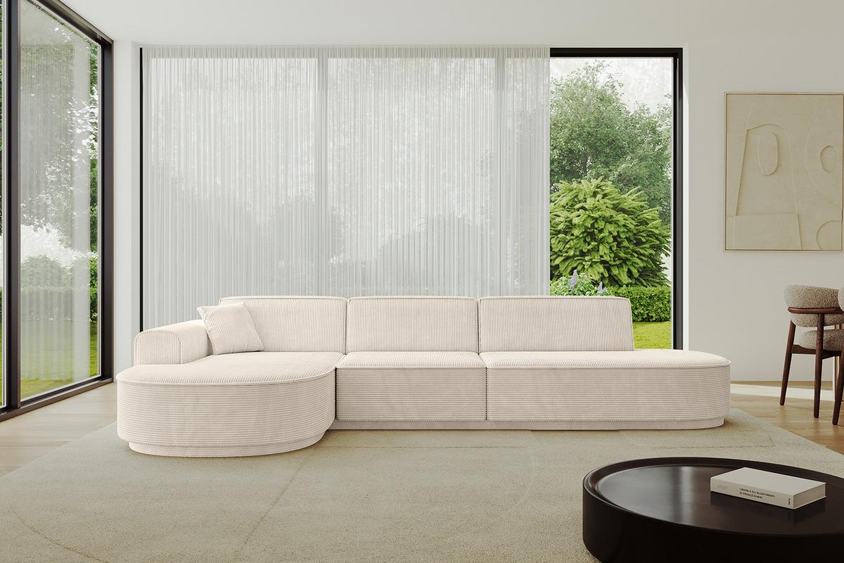 ECKSOFA Ottomane Links MARI-L2-v3 - 328x171x83 cm Beige Cord - Beige/Schwarz, Holzwerkstoff/Kunststoff (328/171cm) - ALTDECOR