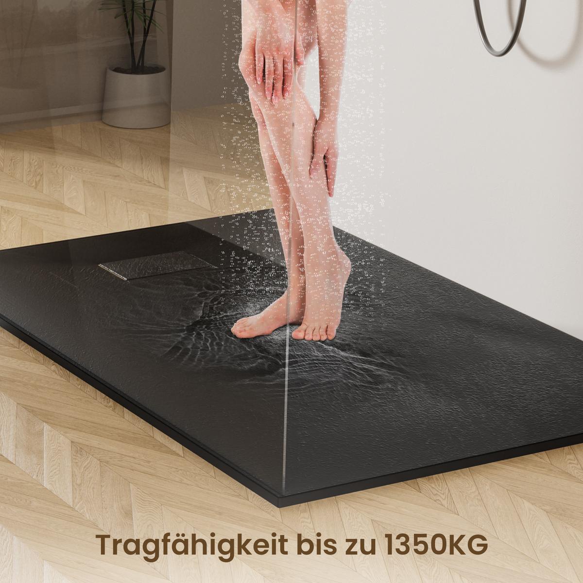 DUSCHWANNE mit rutschhemmender Oberfläche Schwarz 140/90 cm - Schwarz, Kunststoff (140/2.6/90cm) - EMKE