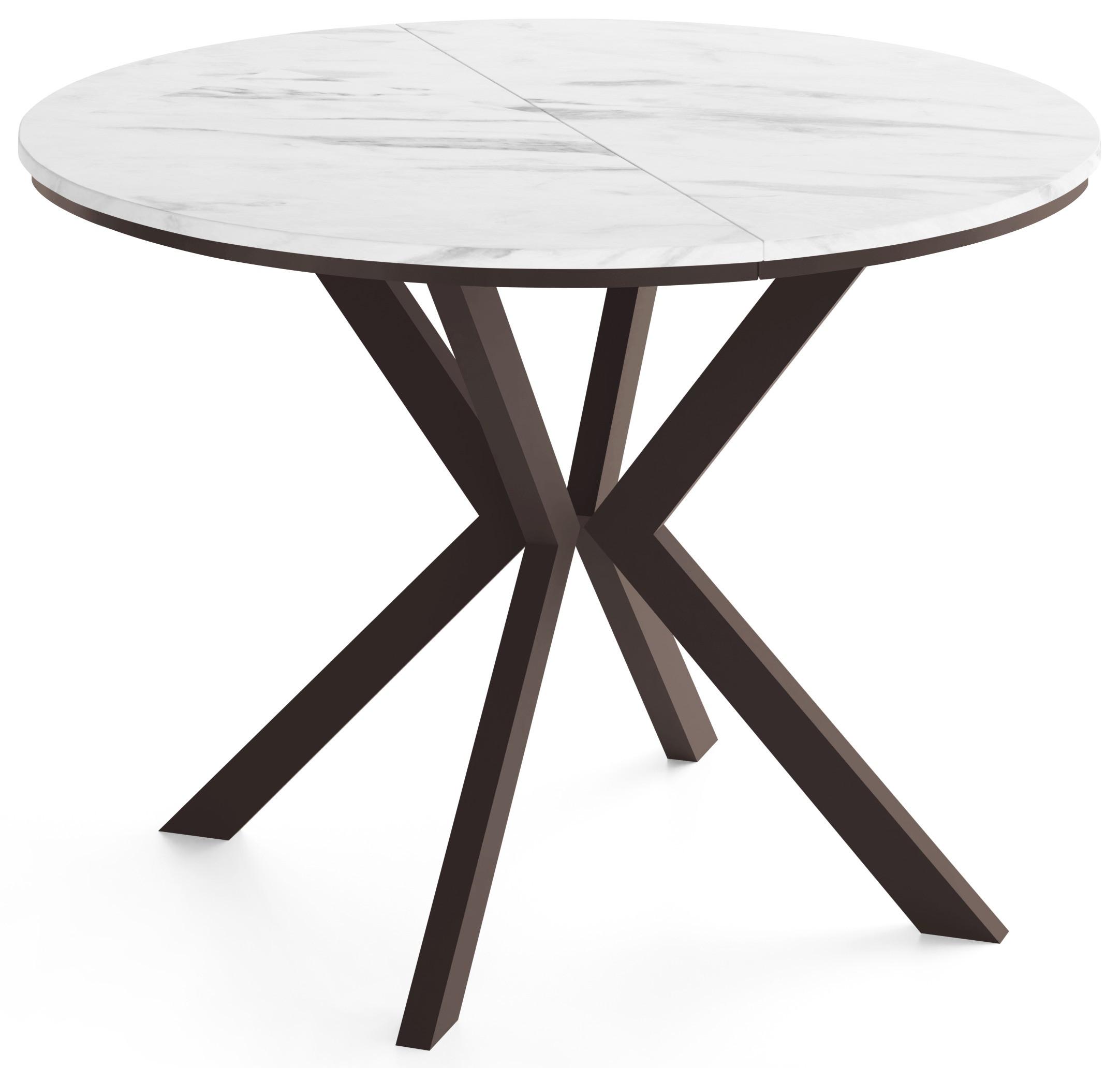 ESSTISCH Valio rund oval ausziehbar verlängerbar mit braunen Metallbeinen, Marmor Weiß 90-130/90/76 cm - Ecru/Braun, Holzwerkstoff/Metall (90/130/76cm) - WFL GROUP