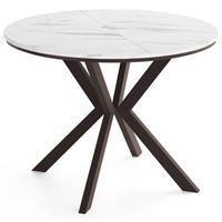 ESSTISCH Valio rund oval ausziehbar verlängerbar mit braunen Metallbeinen, Marmor Weiß 100-140/100/76 cm - Ecru/Braun, Holzwerkstoff/Metall (100/140/76cm) - WFL GROUP