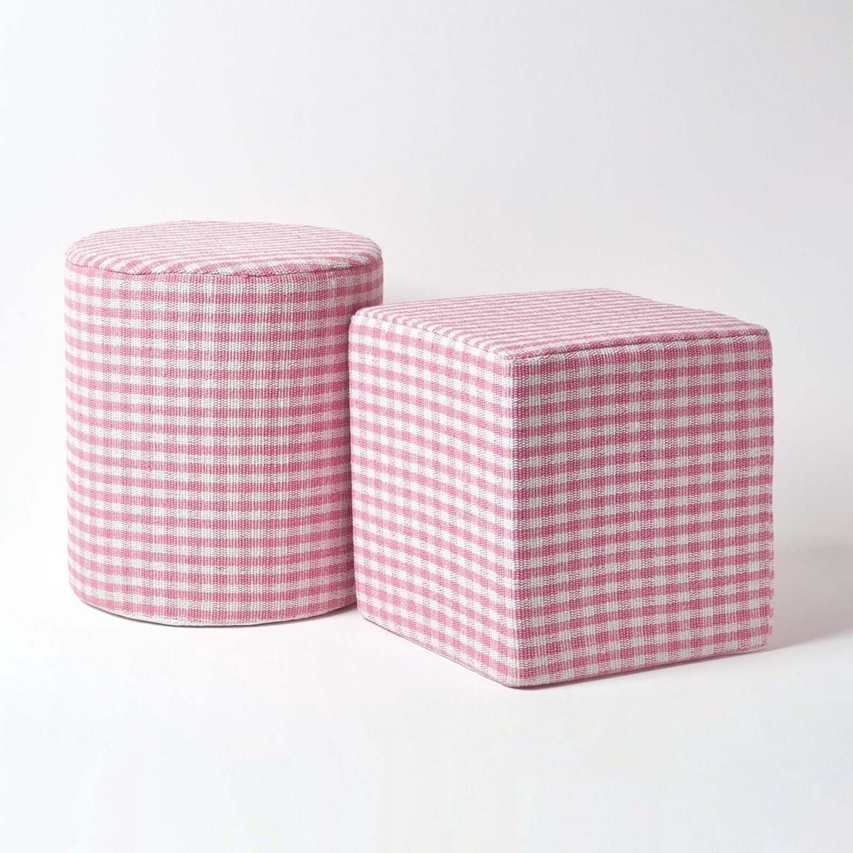 SITZWÜRFEL Vichy-Karo rosa, Hocker kariert 36/36/38 cm - Rosa, Textil (36/38/36cm) - Homescapes