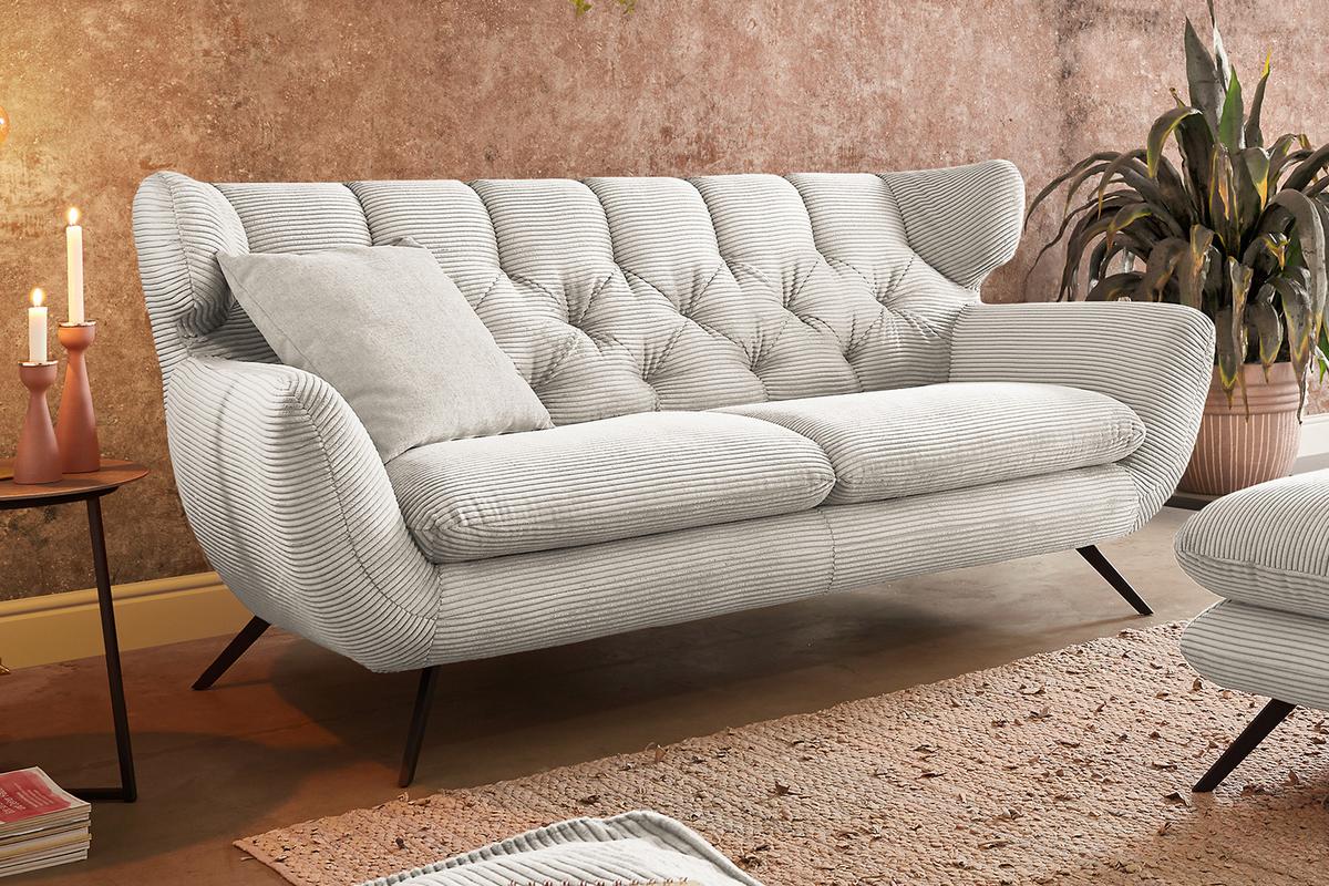 SITZGRUPPE CHARME Cremeweiß Cord - Creme, Textil (175/94/95cm) - KAWOLA