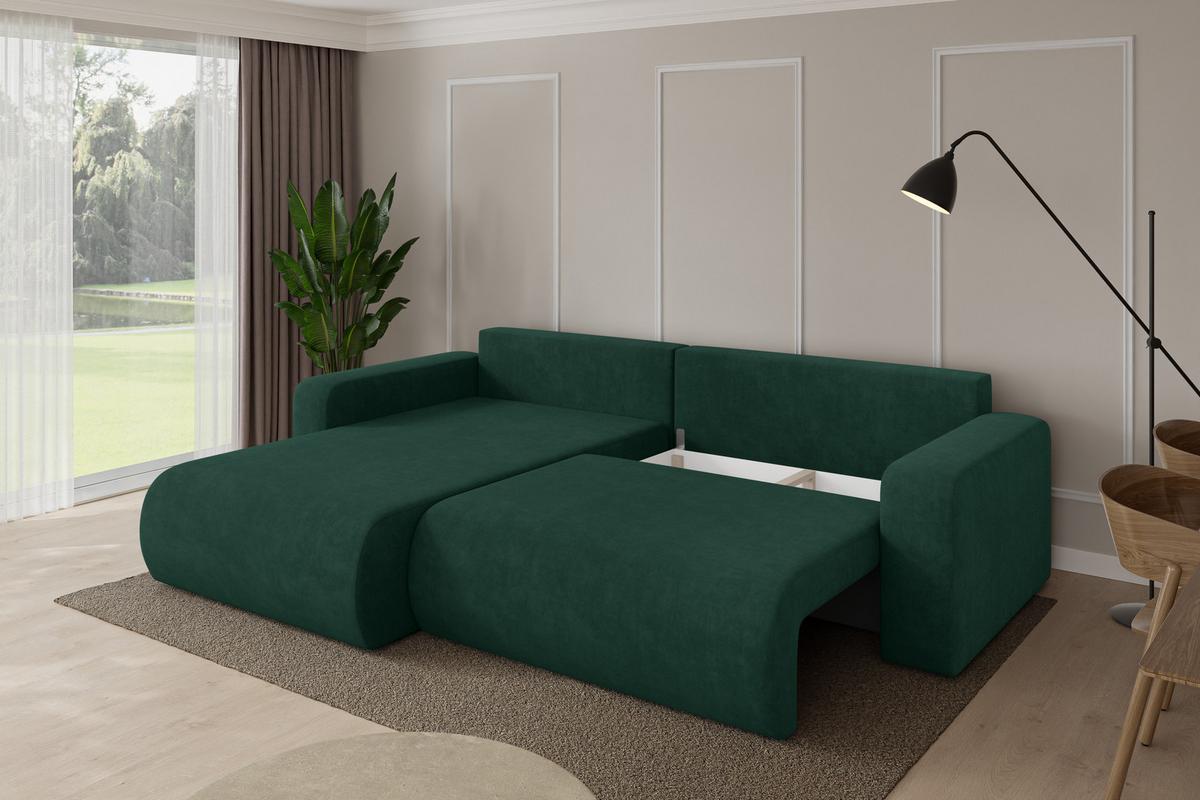 ECKSOFA mit Schlaffunktion Ottomane Links BERY-L 276x193x88 Grün Velours - Schwarz/Grün, Holzwerkstoff/Kunststoff (276/193cm) - ALTDECOR