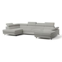 WOHNLANDSCHAFT RUBANO L-S Hellgrau Boucle-Stoff mit Schlaffunktion - Hellgrau, Holz (339/89/190cm) - MASSENO