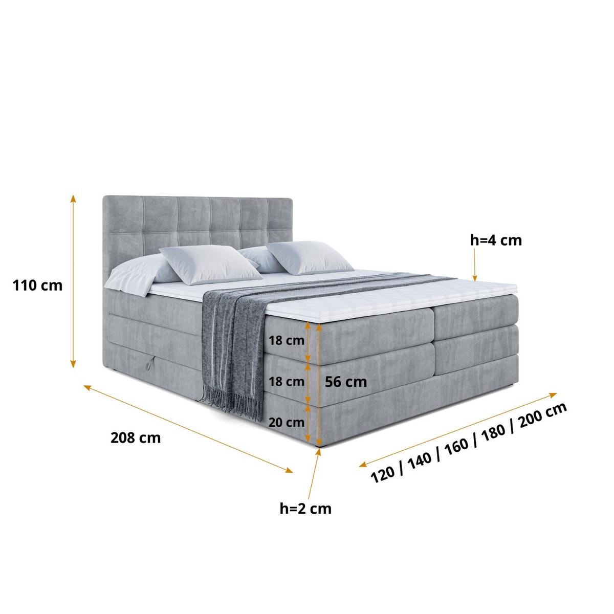 BOXSPRINGBETT MARCE KING - 200x200 - H3/H4 - Grau - Grau, Holzwerkstoff (200/200cm) - ALTDECOR