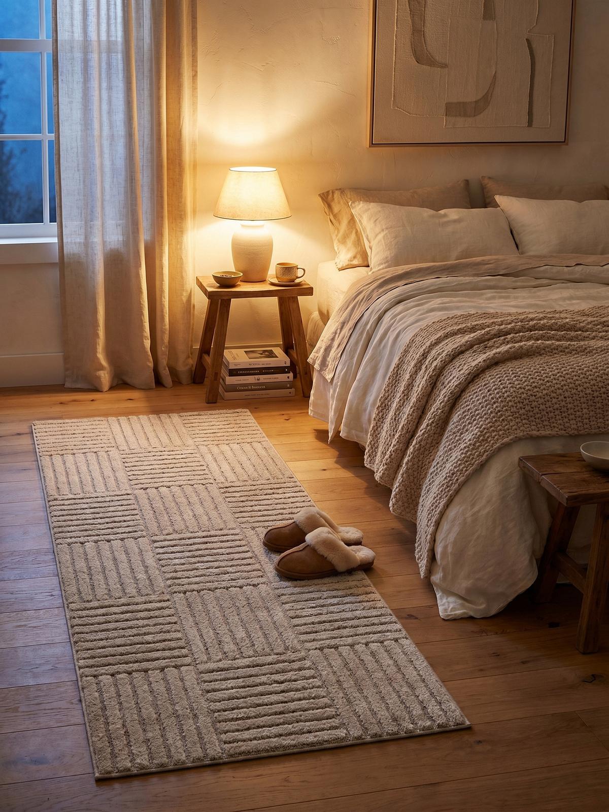 TEPPICH Hochflor RIGI in Beige, mit Cord-Streifen-Patchwork, 80 x 250 cm - Beige, Textil (250/80cm) - KADIMA DESIGN