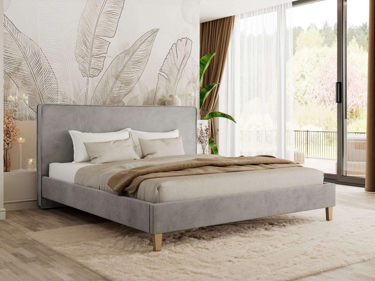 POLSTERBETT LUMARO CLASSIC 140/200 - Hellgrau Velvet - Matratze Pocket - Hellgrau/Kernbuche, Holz/Textil (140/200cm) - MKS