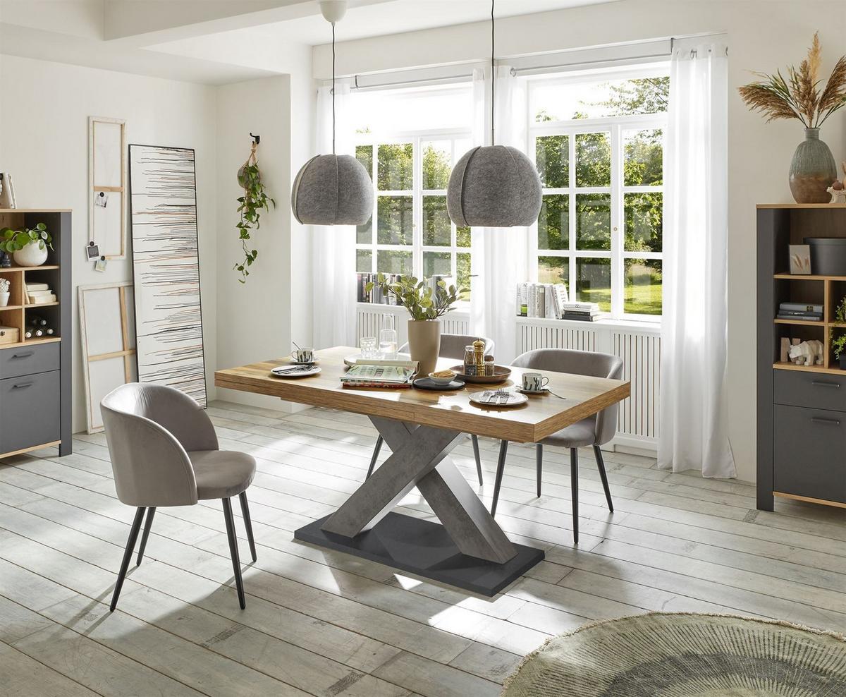 ESSTISCH ausziehbar Elene 160x90x76 Graphit/Plankeneiche - Alteiche, Holzwerkstoff (160/90/76cm) - 58aufmkessel