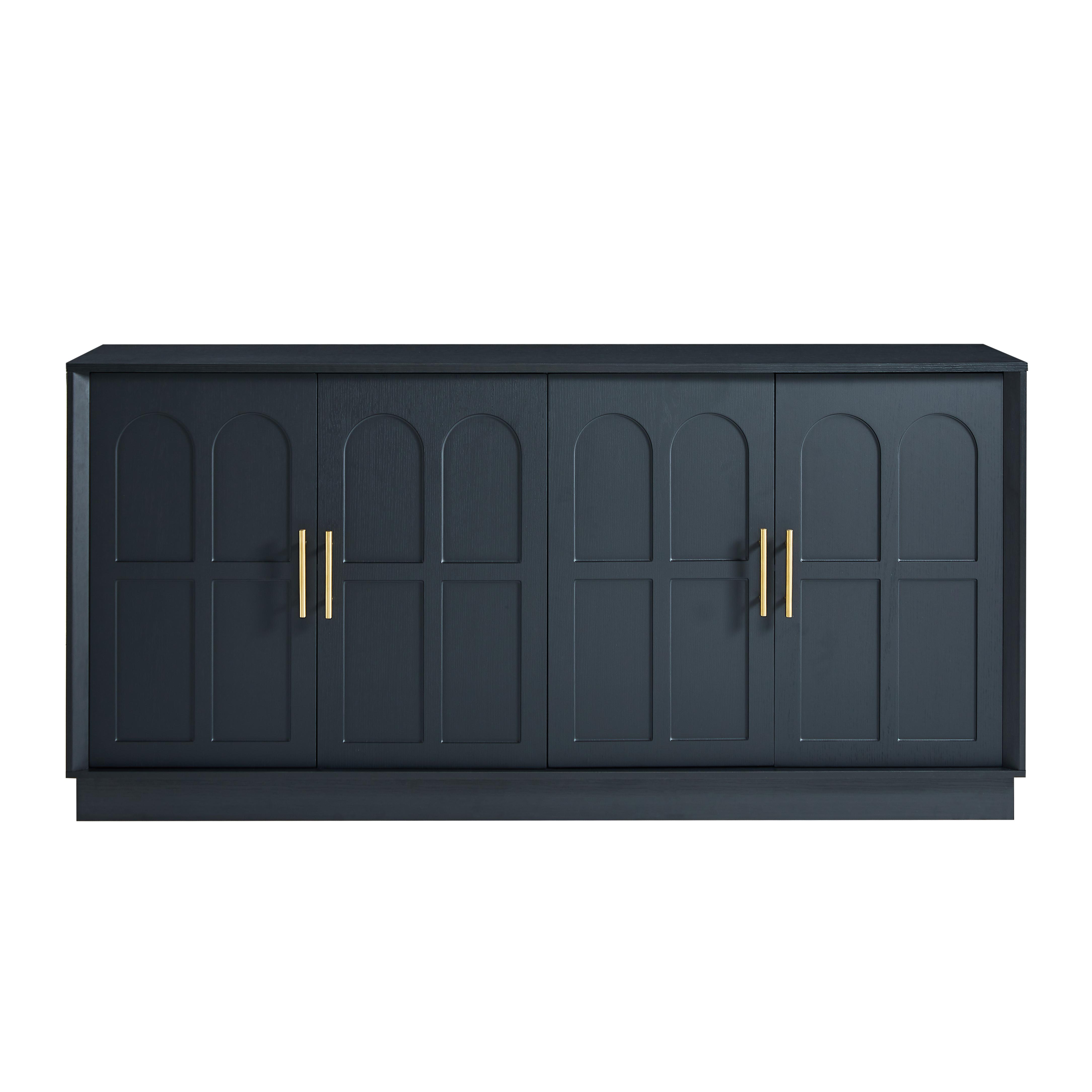 SIDEBOARD Schwarz XL 169 cm mit elegantem Bogendesign & Gold-Akzenten - Schwarz, Holzwerkstoff (169/80/40cm) - Urban Meuble