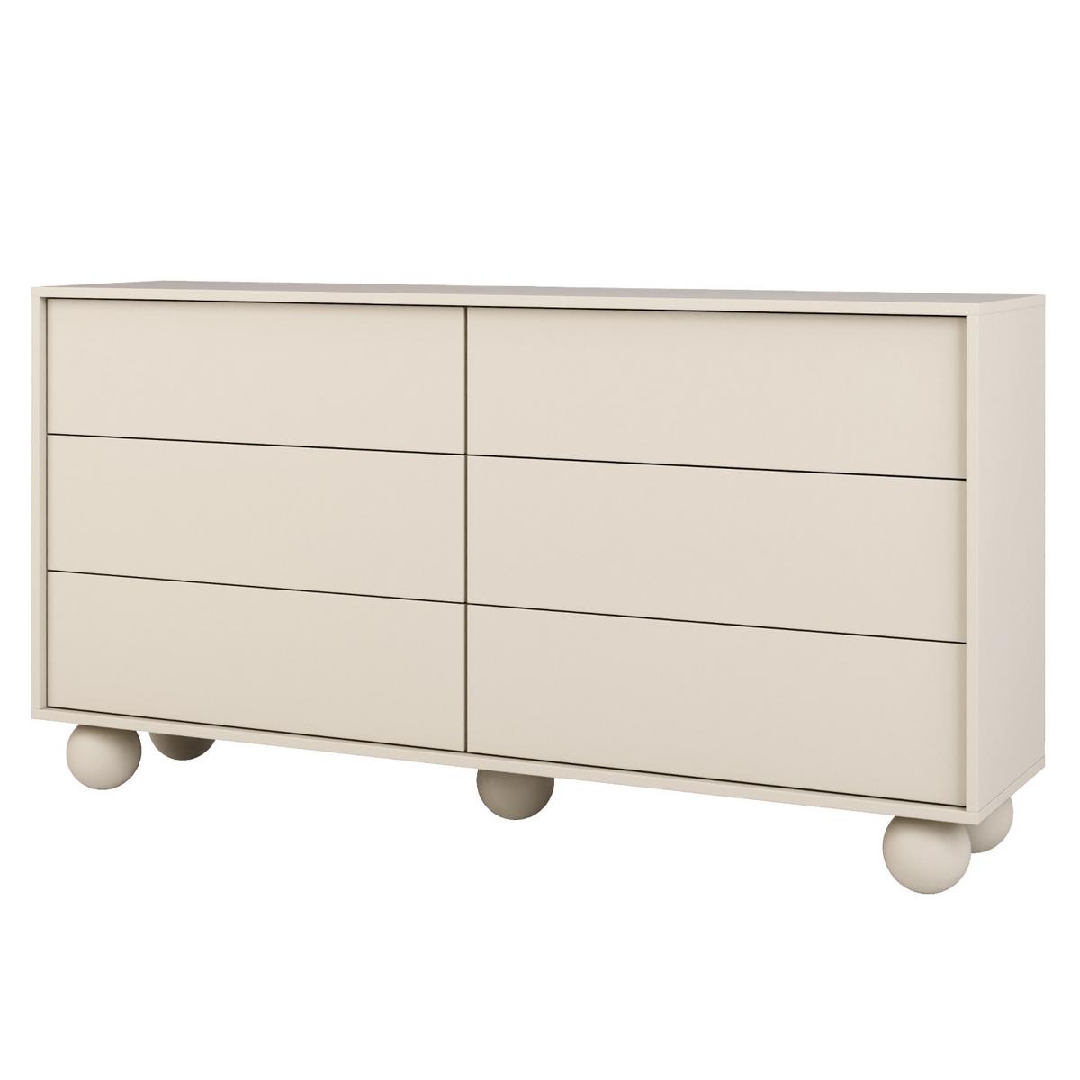 KOMMODE Adel mit 6 Schubladen und runden Füßen, 154 cm, Griffloss, Kaschmir - Kaschmir, Holzwerkstoff (154/81/38cm) - Beautysofa