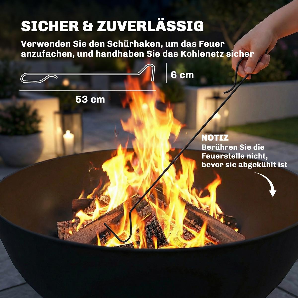 FEUERSTELLE mit Schürhaken Metall Schwarz - Schwarz, Metall (53/66/60cm) - Outsunny