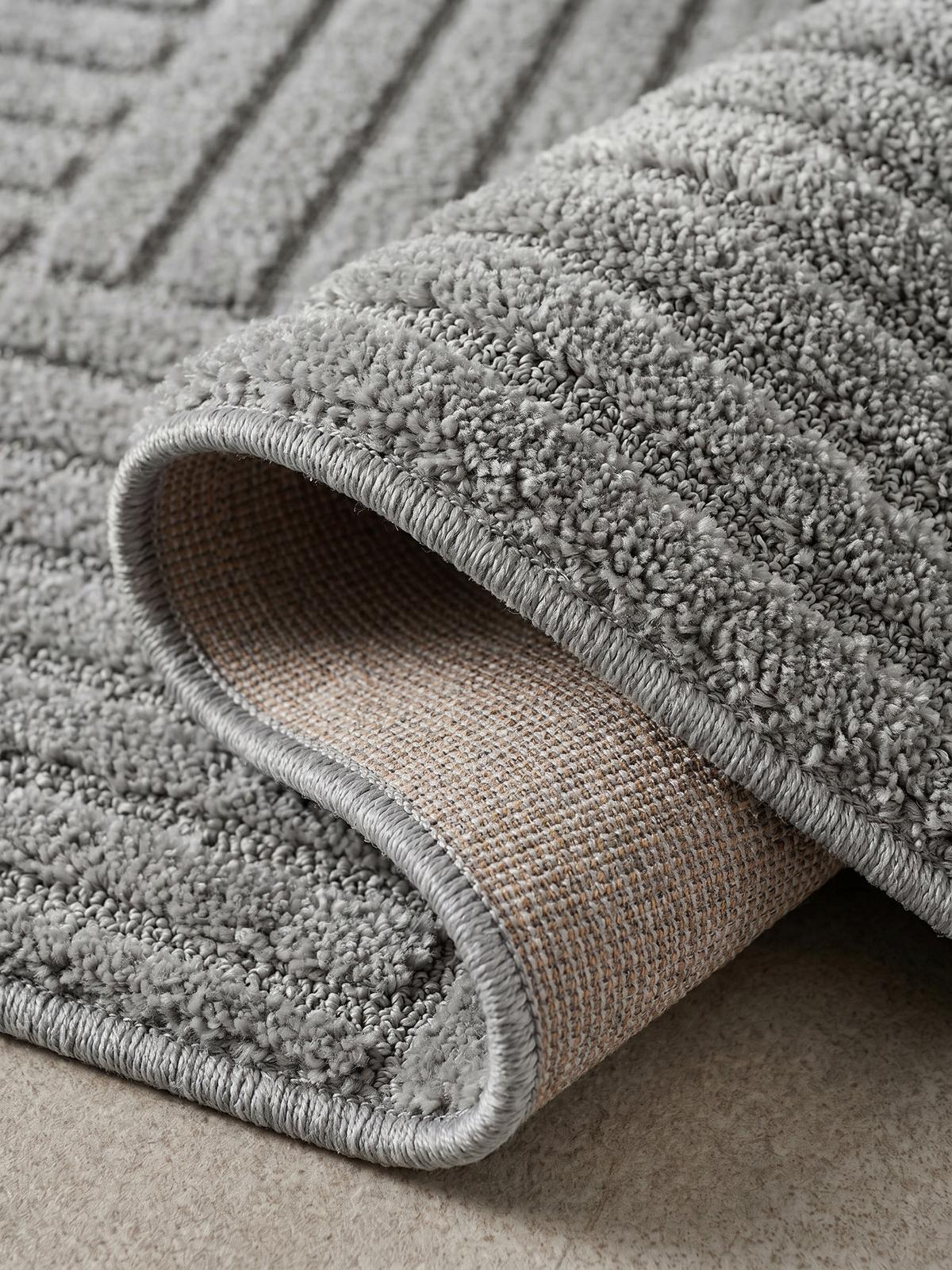 TEPPICH Hochflor RIGI in Silber, mit Cord-Streifen-Patchwork, Ø 80 cm - Silberfarben, Textil (80/80cm) - KADIMA DESIGN