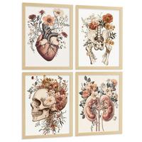 POSTER Set aus 4 Anatomie Drucke und Wandbilder mit Herz Nieren Schädel und Becken Botanischer Stil Wanddekoration Größe Leichter Holzrahmen A3 - Beige, Papier (29.7/42/3cm) - Nacnic
