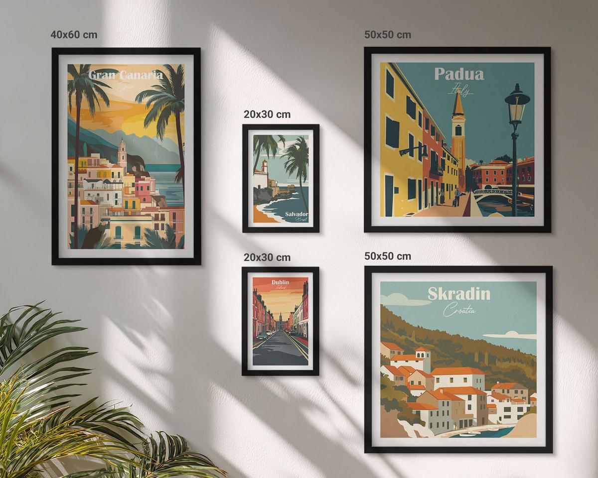 BILDER SET 5er Set - 50x50 cm & 20x30 cm & 40x60 cm Schwarzer Rahmen - Retro-Stadtansichten Sedona Sintra - Schwarz, Kunststoff (40/60cm) - TULUP