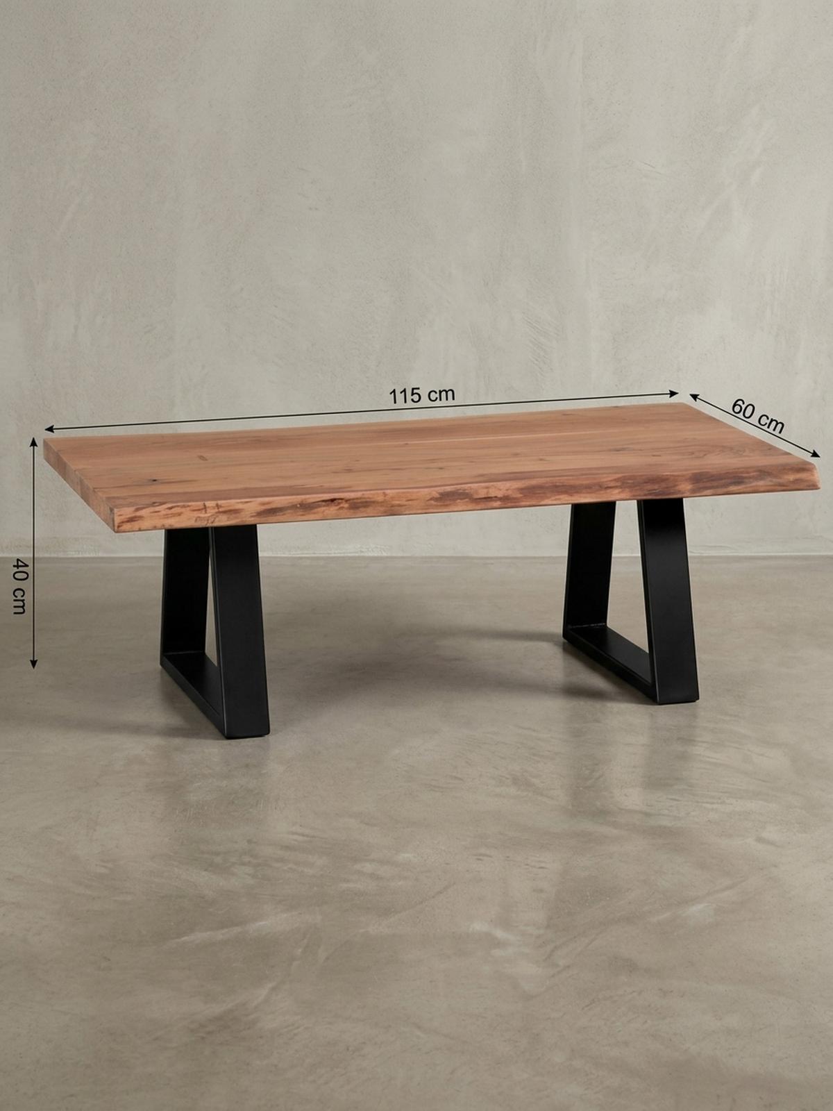 COUCHTISCH Akazie Massivholz Rechteckig Modern Handgefertigt Einzigartige Maserung - Beige/Schwarz, Holz/Metall (60/115/40cm) - KADIMA DESIGN