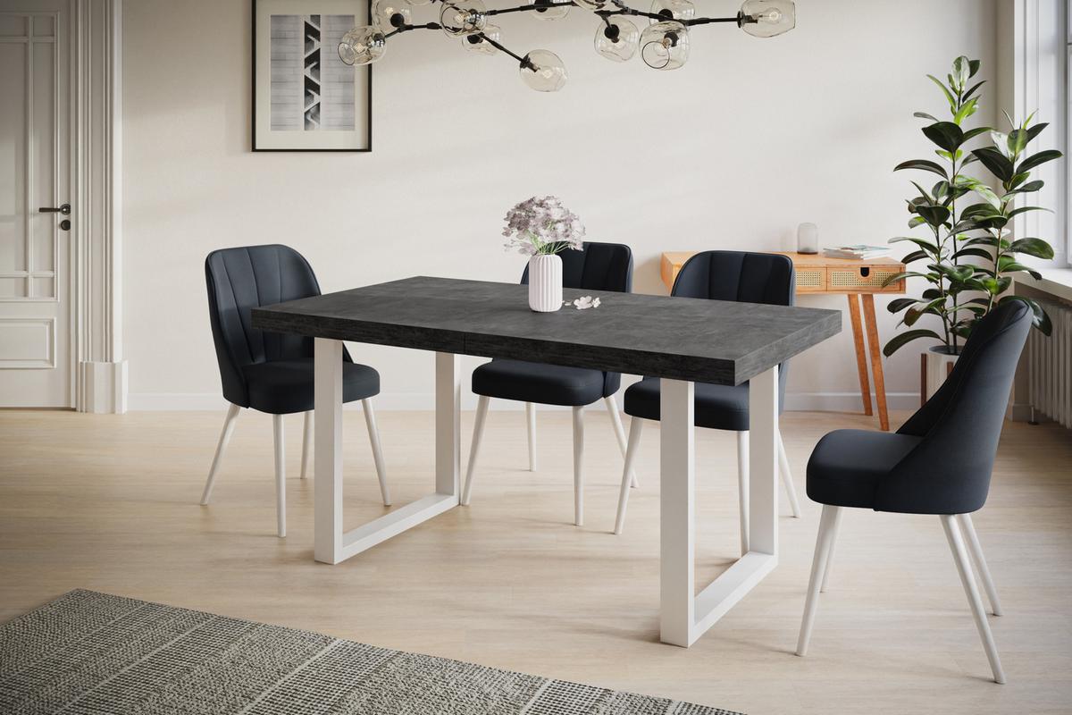 INDUSTRIELLER Esszimmertisch LOFT-U, ausziehbarer Tisch, Größe: 120-220X80X77 cm, Wohnzimmertisch Farbe: Dunkelgrau, mit Metallbeinen in Farbe Weiß - Dunkelgrau/Weiß, Holzwerkstoff (120/80/77cm) - Alpi-Möbel
