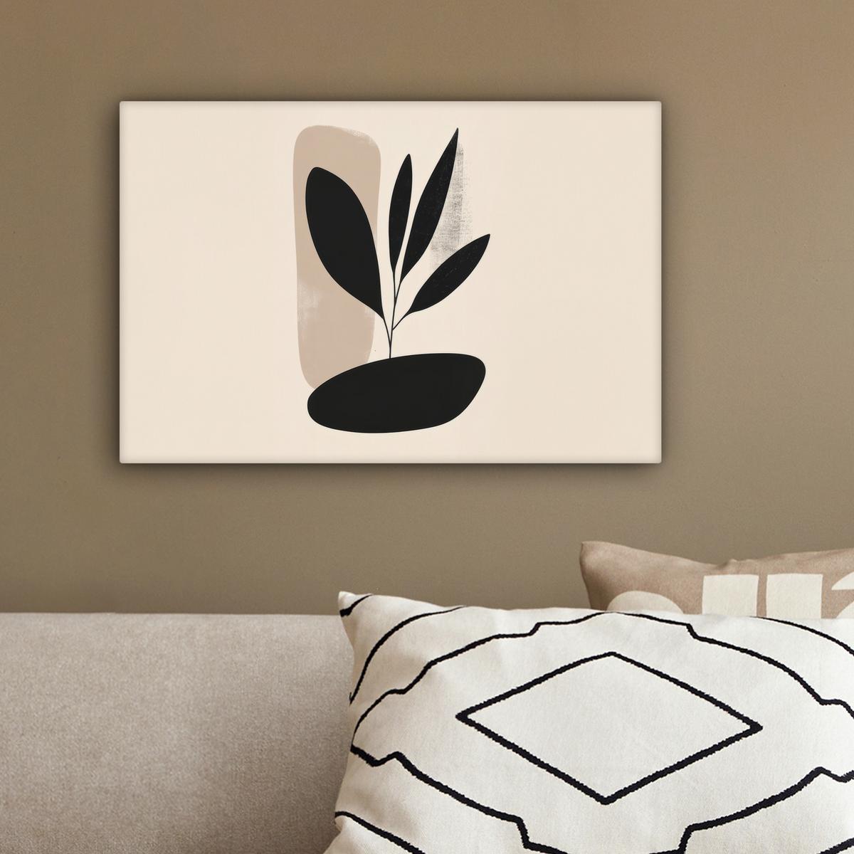 LEINWANDBILD Pflanze - Beige - Japanisch Deko Schlafzimmer 30x20 cm - Schwarz, Textil (30/20cm) - MuchoWow