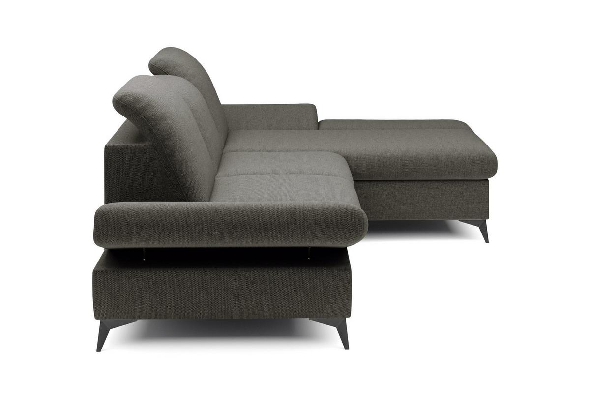 ECKSOFA FELICE R-S Grau Geflochtener Stoff mit Schlaffunktion - Grau, Holz (284/166cm) - MASSENO