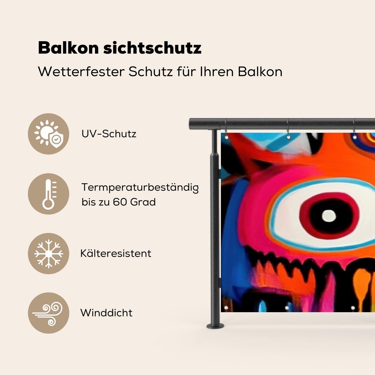 BALKON-SICHTSCHUTZ Abstrakt - Gesicht - Farbenfroh Groß 500x80 cm - Multicolor, Kunststoff (500/80cm) - MuchoWow