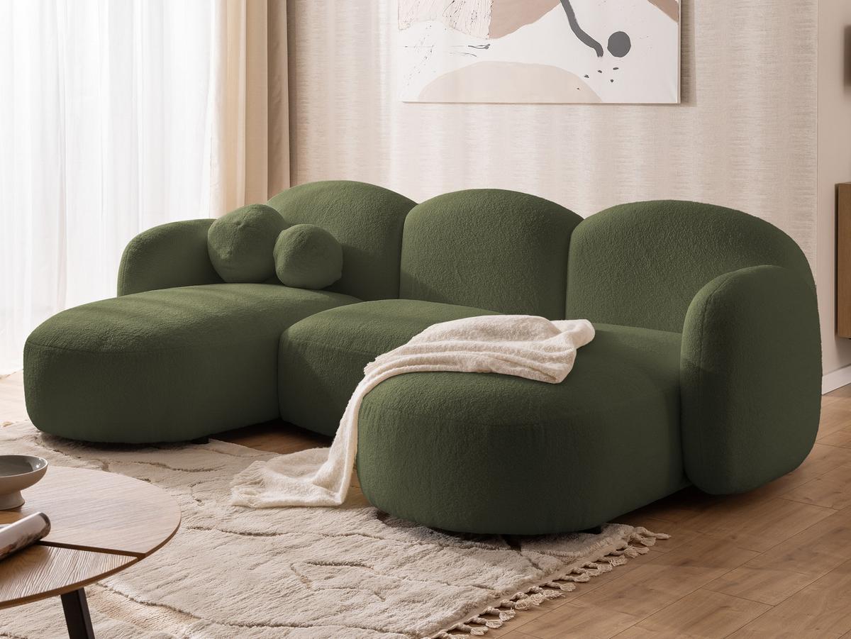 WOHNLANDSCHAFT Nuvola mit abgerundetem Design Grün Bouclé-Stoff - Schwarz/Grün, Holz/Kunststoff (268/80/146cm) - S-Style