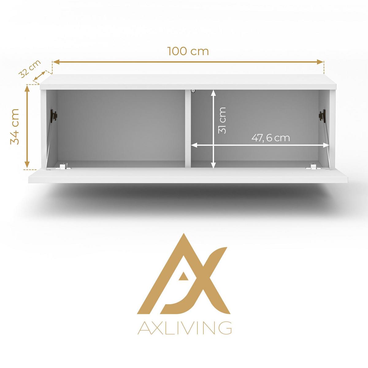 LOWBOARD Barvo 100 Eiche Wotan / Weiß Hochglanz 100/34/32 cm – hängendes TV-Board - Braun/Weiß, Holzwerkstoff (100/34/32cm) - AX Living