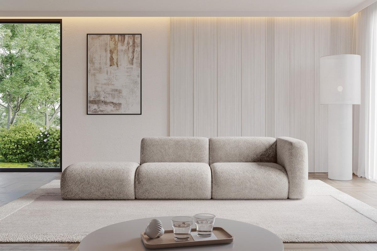 SOFA Ottomane Rechts MIRA-S3 296x89x70 Hellgrau Velours - Hellgrau/Schwarz, Holzwerkstoff/Kunststoff (296/70/89cm) - ALTDECOR